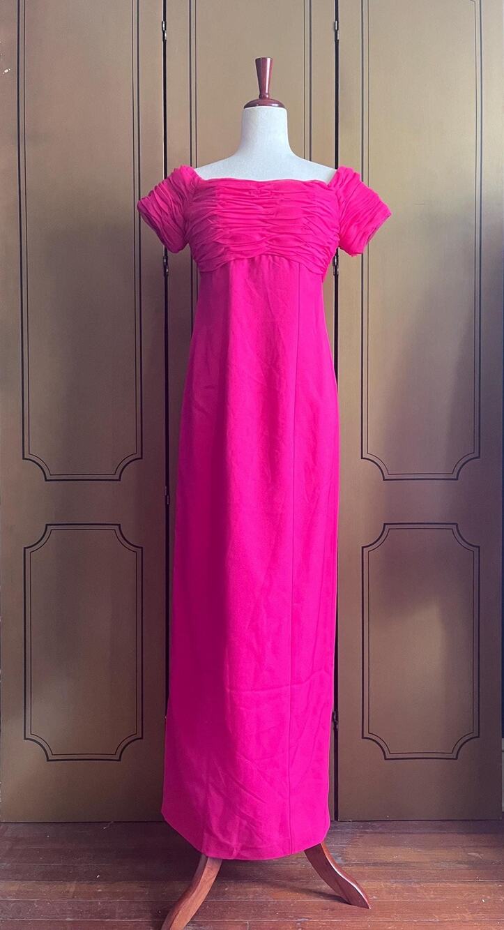 Vintage evening dress in hot pink muslin, size 8